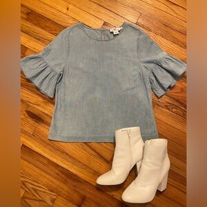 Vineyard Vines Ruffle Sleeve Soft Denim Top